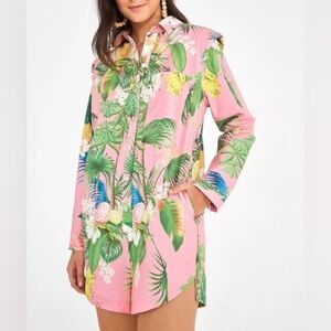 Farm Rio Bahia Floral Pink Cotton Jumpsuit size M